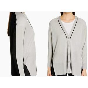 ATM Anthony Thomas Melillo V Neck Colorblock Cardigan Sweater Gray Black Size S